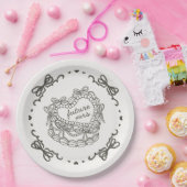 Assiettes En Carton Mariage rétro cœur coquette gâteau beige ruban (Fête)