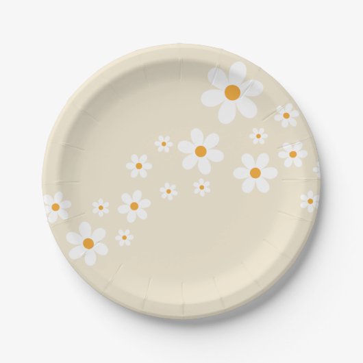 Assiettes En Carton Mariage rétro Daisy Groovy (Devant)