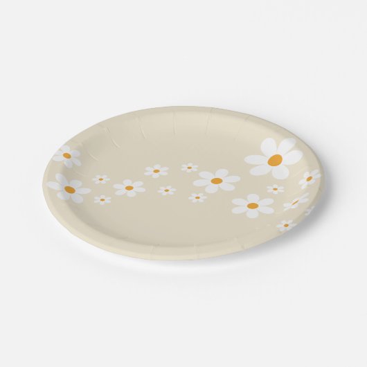 Assiettes En Carton Mariage rétro Daisy Groovy (Angle)