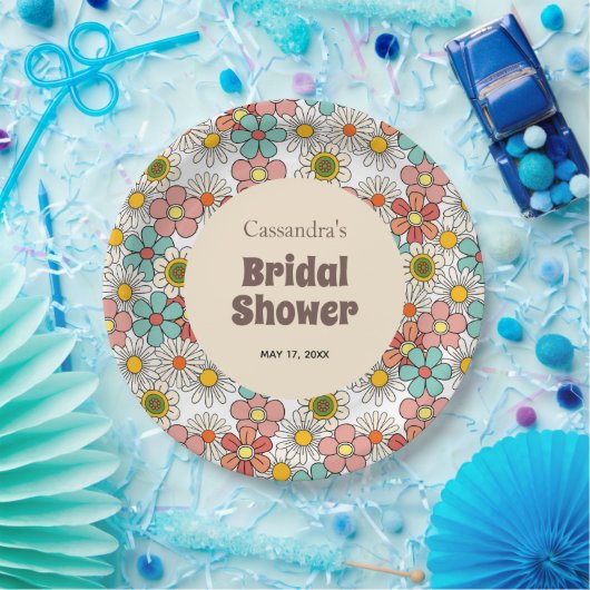 Assiettes En Carton Mariage rétro hippie Fleur Groovy Shower (Fête)