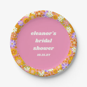 Assiettes En Carton Mariage rétro orange violet floral personnalisé