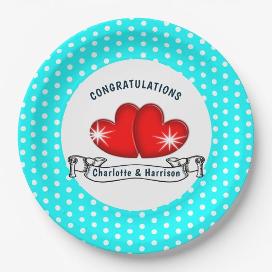 Assiettes En Carton Mariage Retro Rockabilly Hearts (Devant)