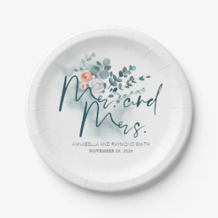 Assiettes En Carton Mariage romantique avec verdure d'eucalyptus