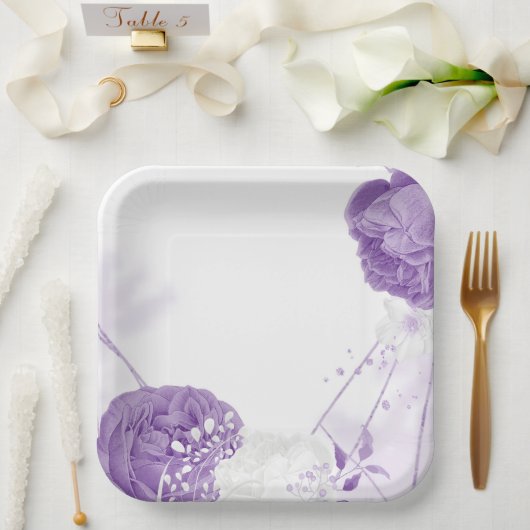 Assiettes En Carton mariage romantique blanc & violet (Mariage)