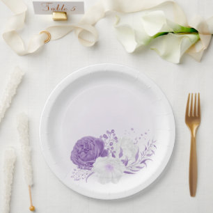 Assiettes En Carton mariage romantique blanc & violet