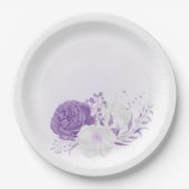 Assiettes En Carton mariage romantique blanc & violet (Devant)