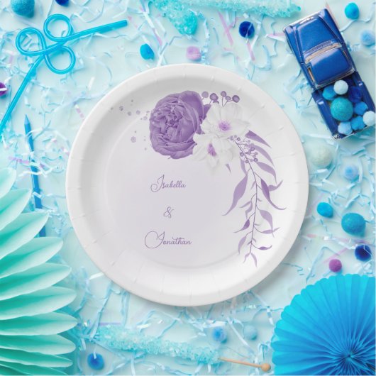 Assiettes En Carton mariage romantique blanc & violet (Fête)