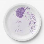 Assiettes En Carton mariage romantique blanc & violet (Devant)