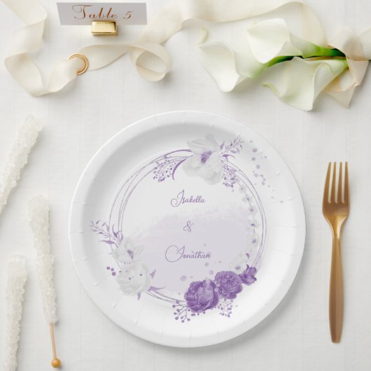 Assiettes En Carton mariage romantique blanc & violet (Mariage)