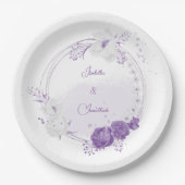 Assiettes En Carton mariage romantique blanc & violet (Devant)