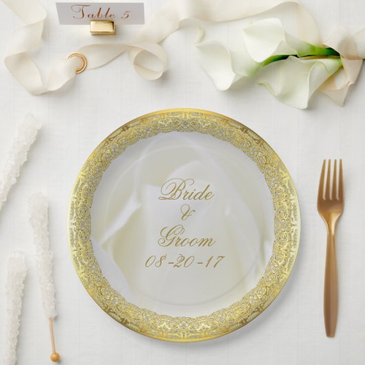 Assiettes En Carton Mariage Rose Abstrait Gold Lace (Mariage)