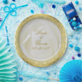 Assiettes En Carton Mariage Rose Abstrait Gold Lace (Fête)