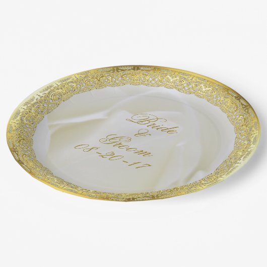 Assiettes En Carton Mariage Rose Abstrait Gold Lace (Angle)