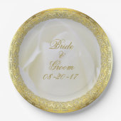 Assiettes En Carton Mariage Rose Abstrait Gold Lace (Devant)