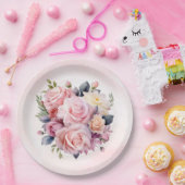 Assiettes En Carton Mariage Rose aquarelle (Fête)