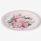 Assiettes En Carton Mariage Rose aquarelle (Angle)