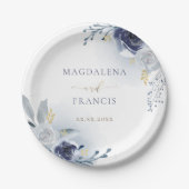 Assiettes En Carton mariage rose bleu (Devant)