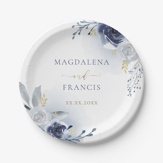 Assiettes En Carton mariage rose bleu (Devant)