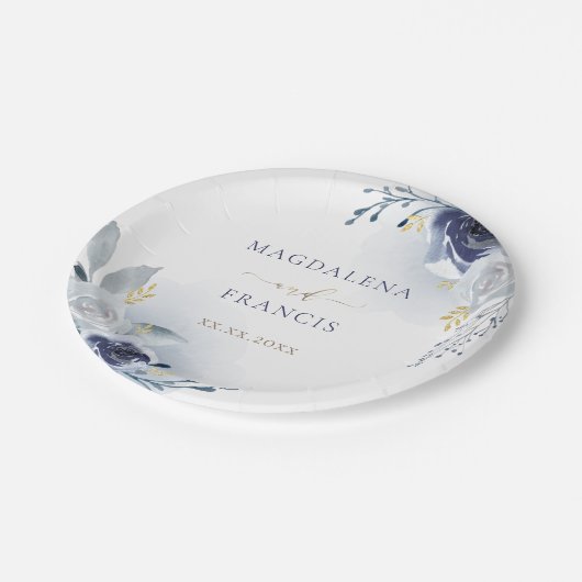 Assiettes En Carton mariage rose bleu (Angle)