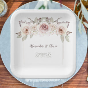 Assiettes En Carton Mariage Rose de Bohême