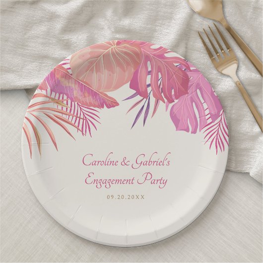 Assiettes En Carton Mariage rose de plage tropical