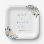 Assiettes En Carton Mariage Rose élégant bleu et ivoire (Recto)