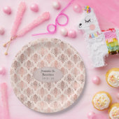 Assiettes En Carton Mariage rose en or et rose pâle en damas (Fête)