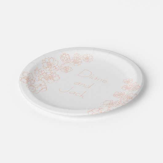Assiettes En Carton Mariage rose et blanc (Angle)