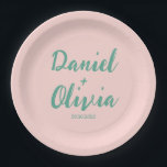 Assiettes En Carton Mariage rose et vert ondulé<br><div class="desc">Plaques de papier Mariage rose et vert</div>