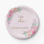 Assiettes En Carton Mariage rose floral (Devant)