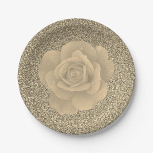 Assiettes En Carton Mariage rose Floral Parties scintillant or Fête de