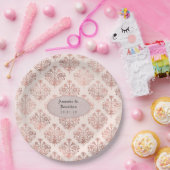 Assiettes En Carton Mariage rose Gold et Blush Damask Foil (Fête)
