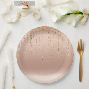 Assiettes En Carton Mariage rose Gold Glam Peach Sparkle Strings