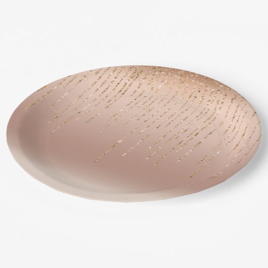 Assiettes En Carton Mariage rose Gold Glam Peach Sparkle Strings (Angle)