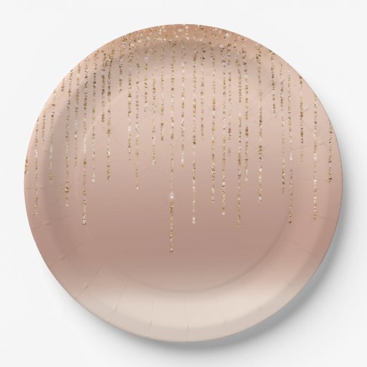 Assiettes En Carton Mariage rose Gold Glam Peach Sparkle Strings (Devant)