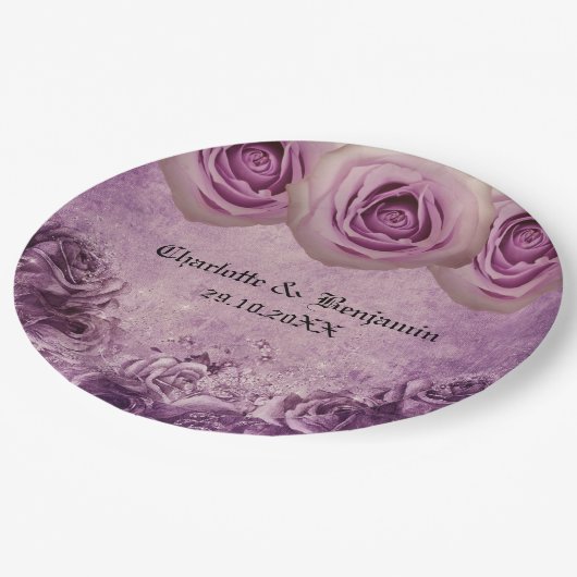 Assiettes En Carton Mariage Rose gothique violet  (Angle)