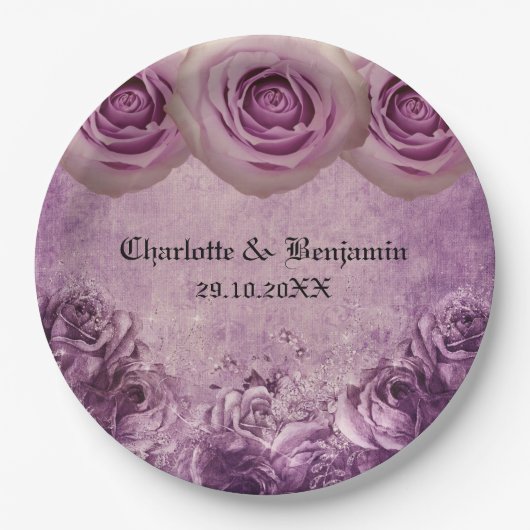 Assiettes En Carton Mariage Rose gothique violet (Devant)