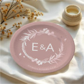 Assiettes En Carton Mariage rose Monogramme Faux Foil