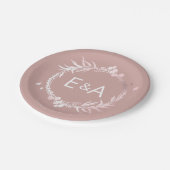 Assiettes En Carton Mariage rose Monogramme Faux Foil (Angle)