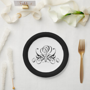 Assiettes En Carton Mariage Rose noir Calligraphie