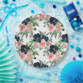 Assiettes En Carton Mariage Rose rose et bleu marine (Fête)