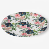 Assiettes En Carton Mariage Rose rose et bleu marine (Angle)