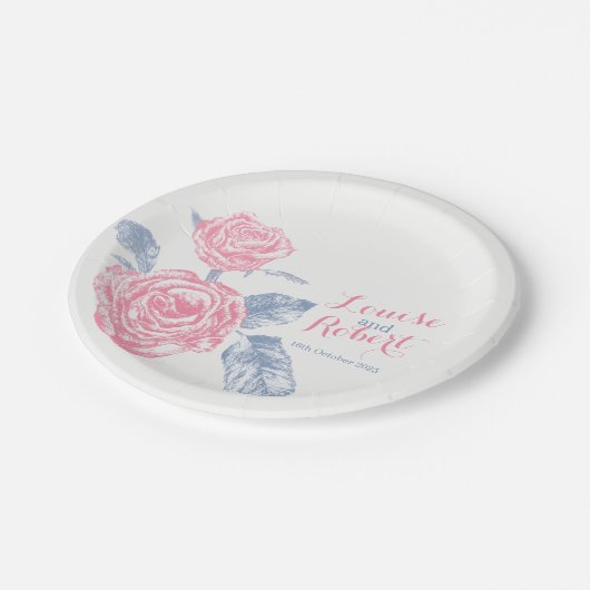 Assiettes En Carton Mariage rose rose rose encre d'art (Angle)