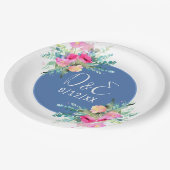 Assiettes En Carton Mariage rose rose rose floral bleu Personnalisé (Angle)
