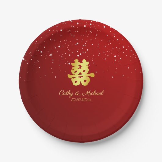 Assiettes En Carton Mariage rouge flocon de neige double bonheur Pap (Devant)
