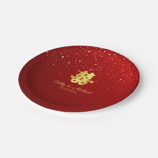 Assiettes En Carton Mariage rouge flocon de neige double bonheur Pap (Angle)