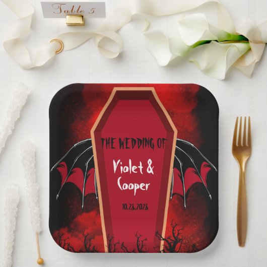 Assiettes En Carton Mariage rouge noir Halloween Bat ailes (Mariage)