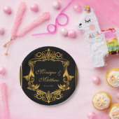 Assiettes En Carton Mariage royal Art Nouveau noir et or (Fête)