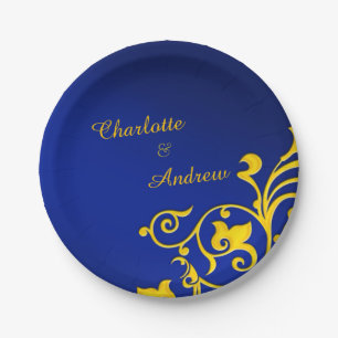 Assiettes En Carton Mariage Royal Blue and Gold