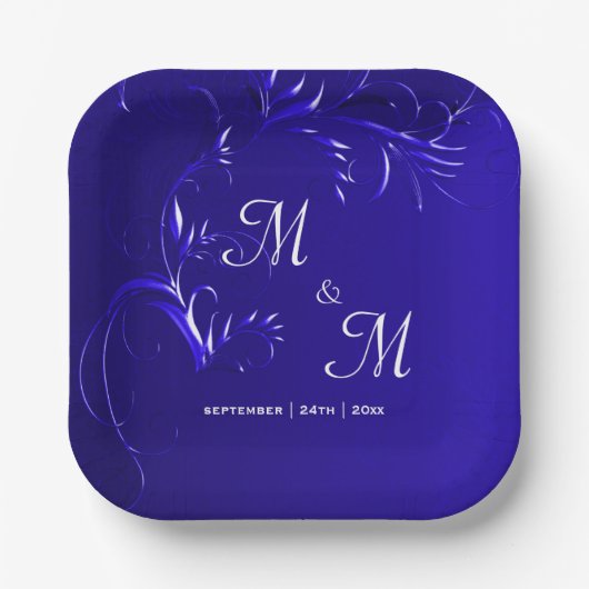 Assiettes En Carton Mariage Royal Blue Elegance (Recto)